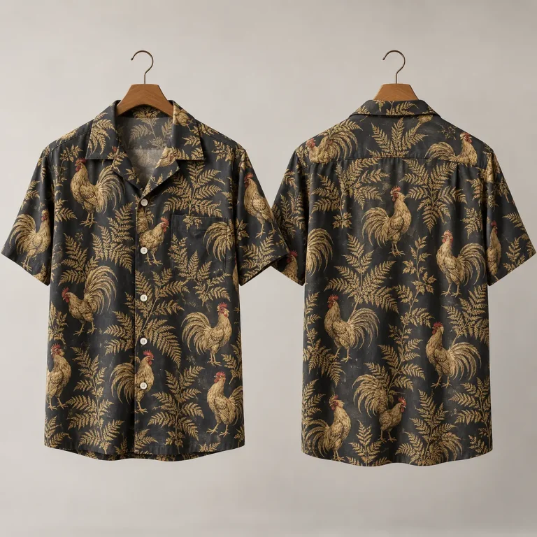 Fern Rooster Hawaiian Shirt – Charcoal Button-Up