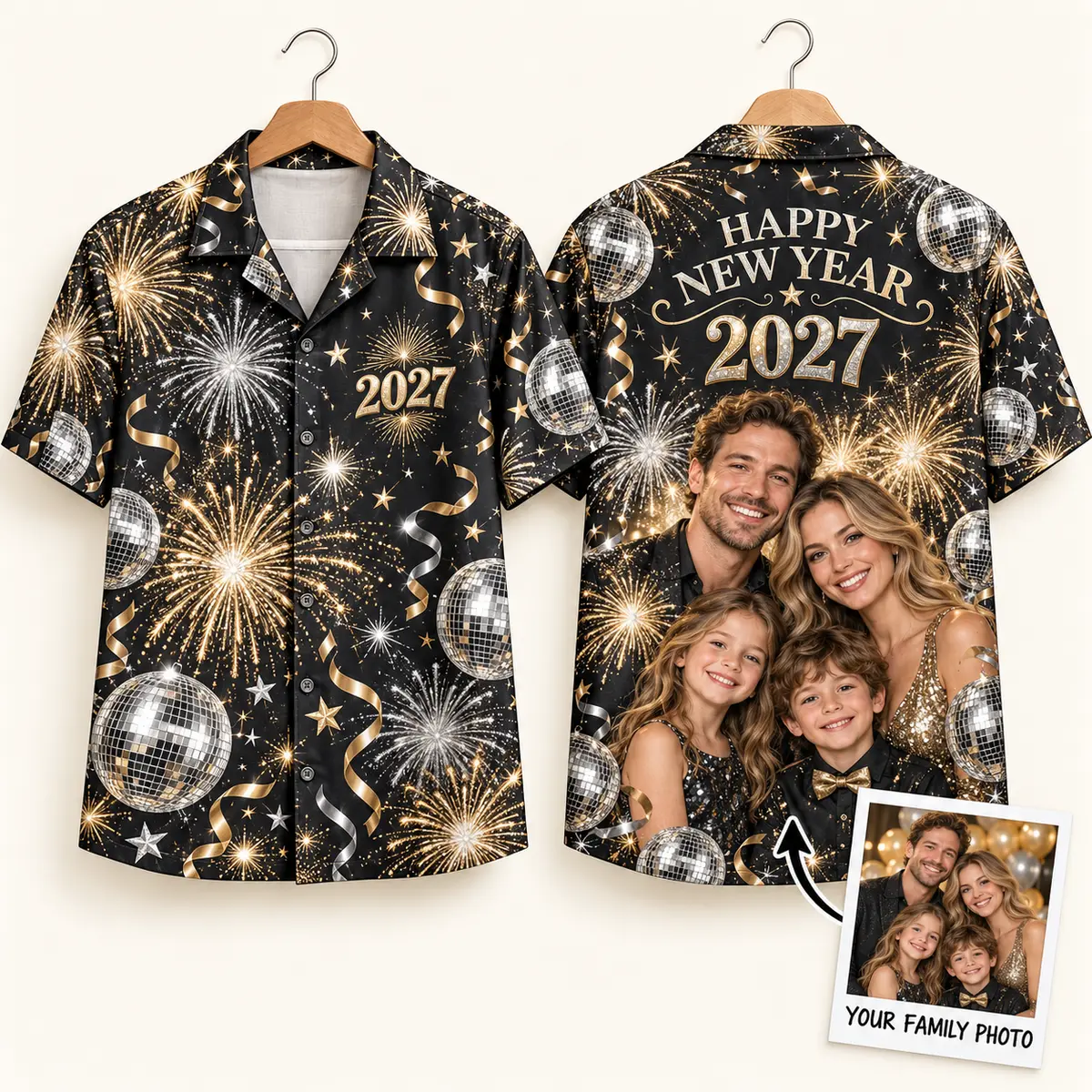 Fireworks Family New Years Shirt – 2027 Photo Button-Up