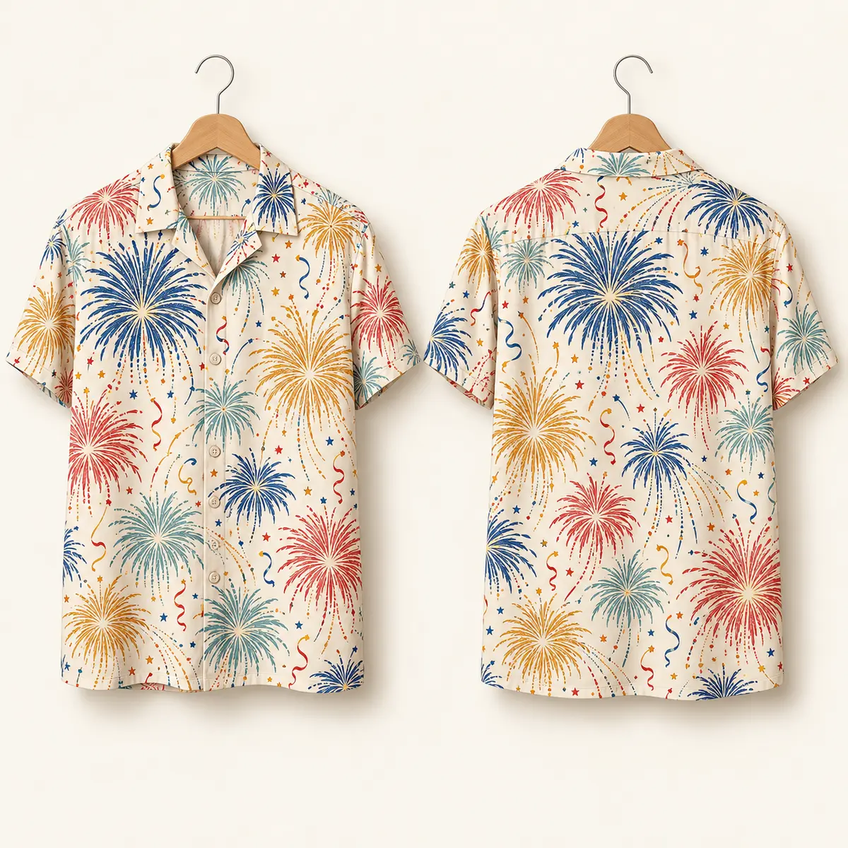 Fireworks New Year Shirt with Stars and Confetti