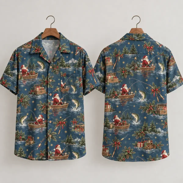 Fishing Santa Christmas Hawaiian Shirt – Blue Holiday Aloha