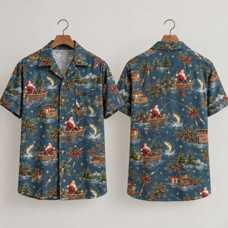 Fishing Santa Christmas Hawaiian Shirt – Blue Holiday Aloha
