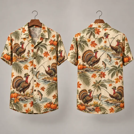Fishing Turkey Thanksgiving Hawaiian Shirts – Camp Collar