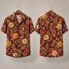 Floral Thanksgiving Button Up Shirt in Burgundy
