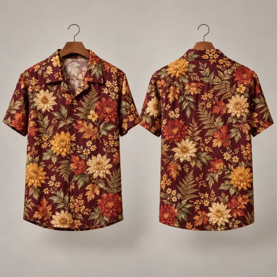 Floral Thanksgiving Button Up Shirt in Burgundy