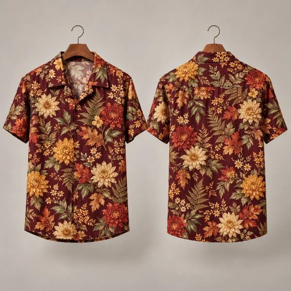 Floral Thanksgiving Button Up Shirt in Burgundy