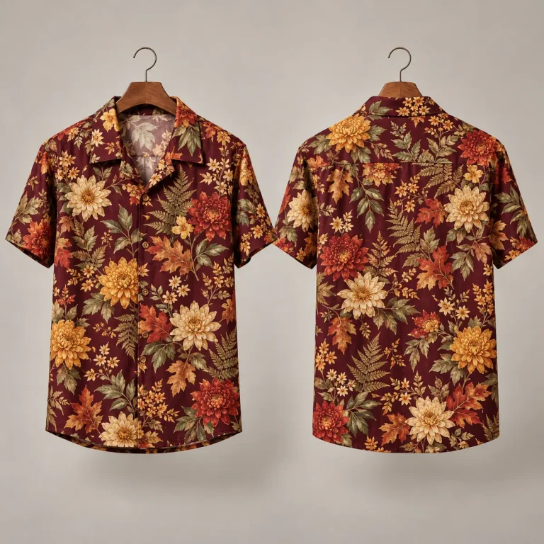 Floral Thanksgiving Button Up Shirt in Burgundy