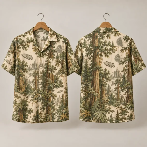 Forest Star Wars Hawaiian Shirt – Earthy Spacecraft Print