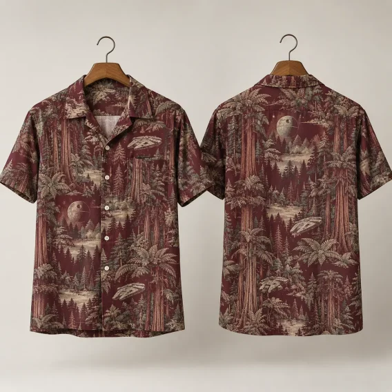 Forest Star Wars Hawaiian Shirt – Maroon Sci-Fi