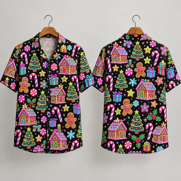 Gingerbread Christmas Themed Hawaiian Shirt