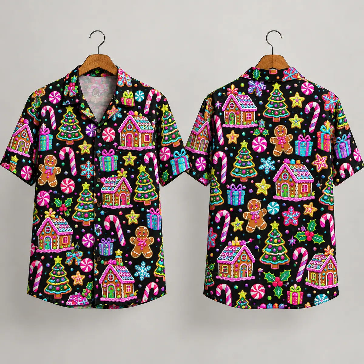 Gingerbread Christmas Themed Hawaiian Shirt