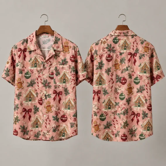 Gingerbread House Christmas Hawaiian Shirt – Pink Holiday Aloha