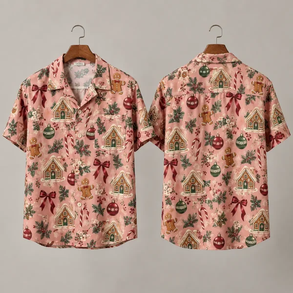 Gingerbread House Christmas Hawaiian Shirt – Pink Holiday Aloha