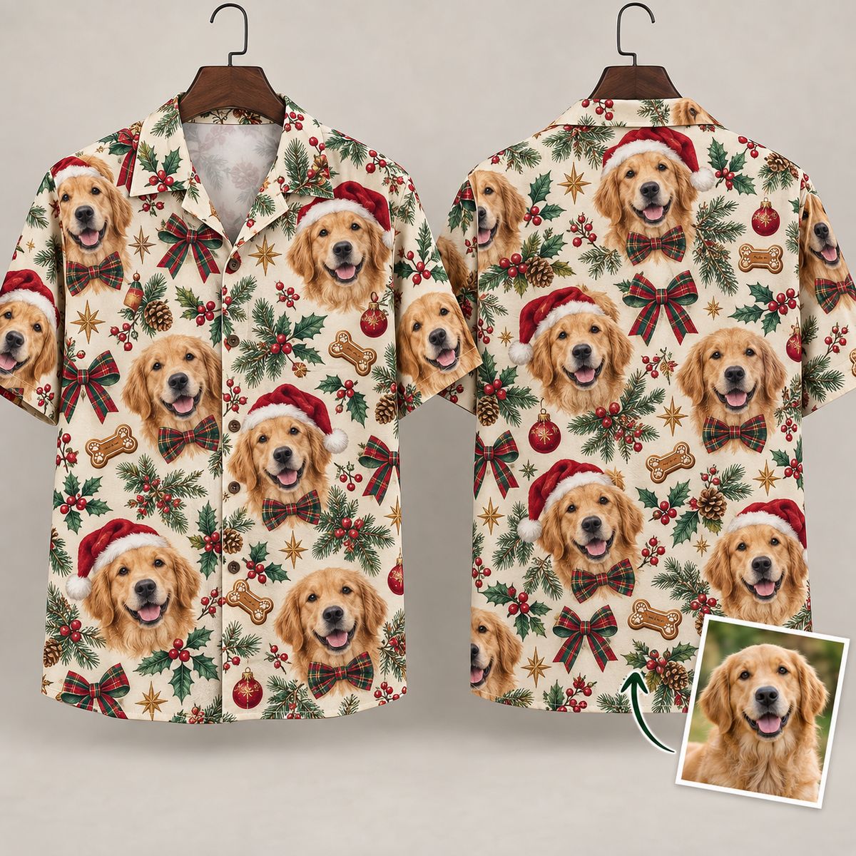 Golden Retriever Santa Christmas Hawaiian Shirt – Holiday Dog Portrait Button-Up