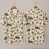 Golfing Santa Christmas Hawaiian Shirt in Cream