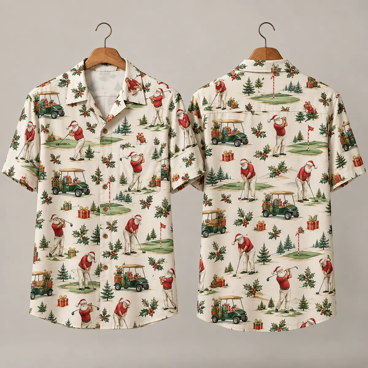 Golfing Santa Hawaiian Shirt – Christmas Golf Print