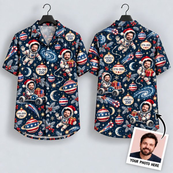 Halloween Hawaiian Shirt – Space Santa Astronaut America 250 Holiday Pattern