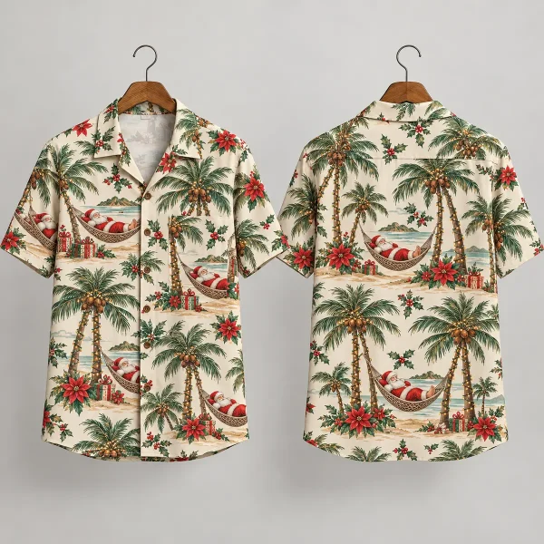 Hammock Santa Claus Hawaiian Shirt with Poinsettias