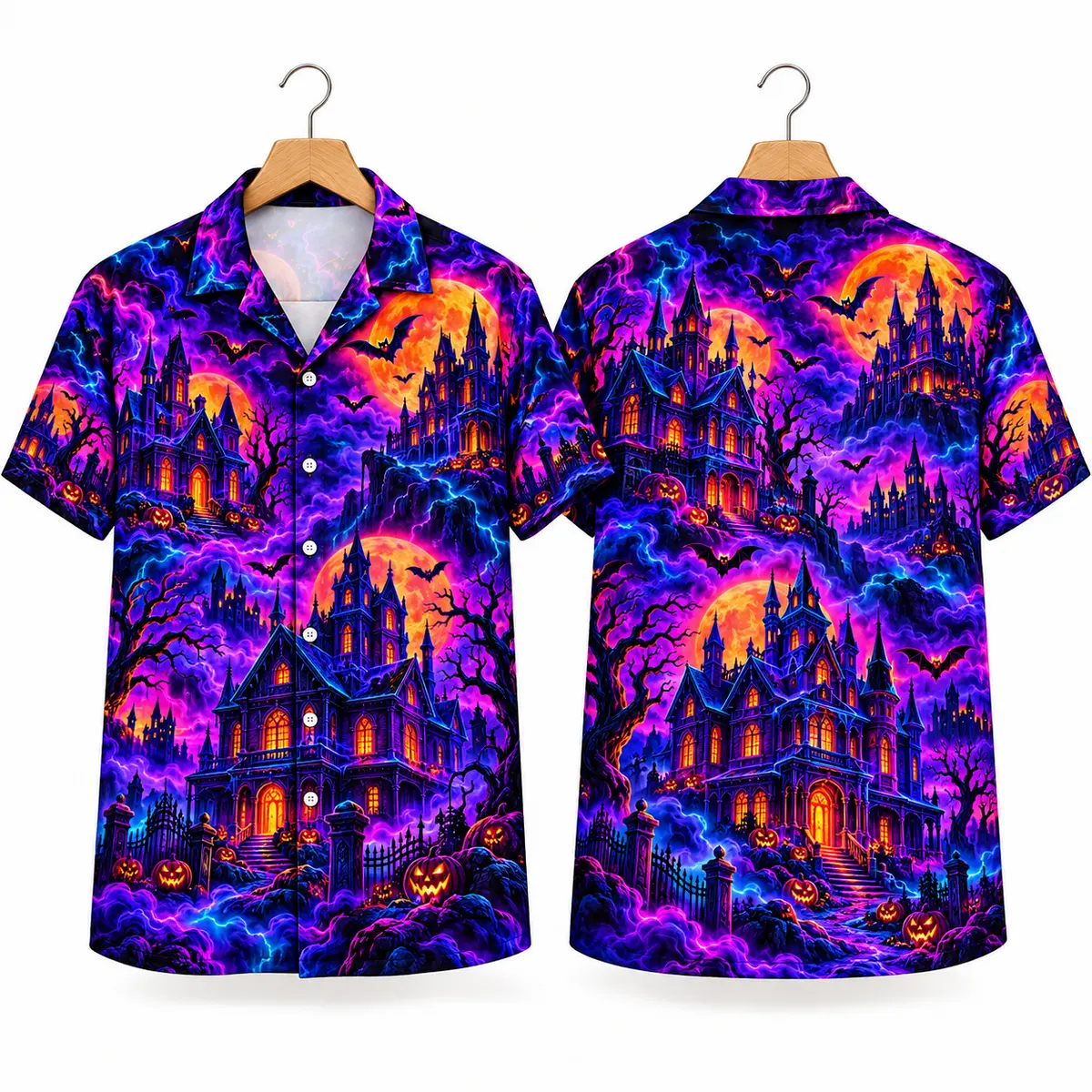 Haunted Mansion Halloween Hawaiian Shirt – Orange & Purple
