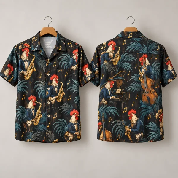 Jazz Rooster Hawaiian Shirt with Tuxedo Musicians