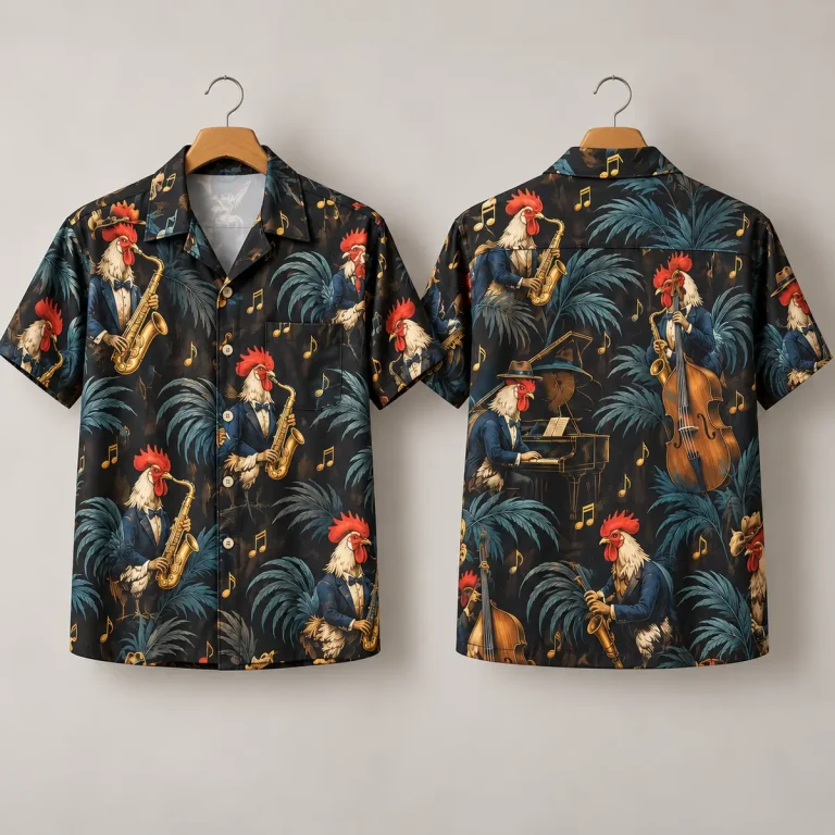 Jazz Rooster Hawaiian Shirt with Tuxedo Musicians