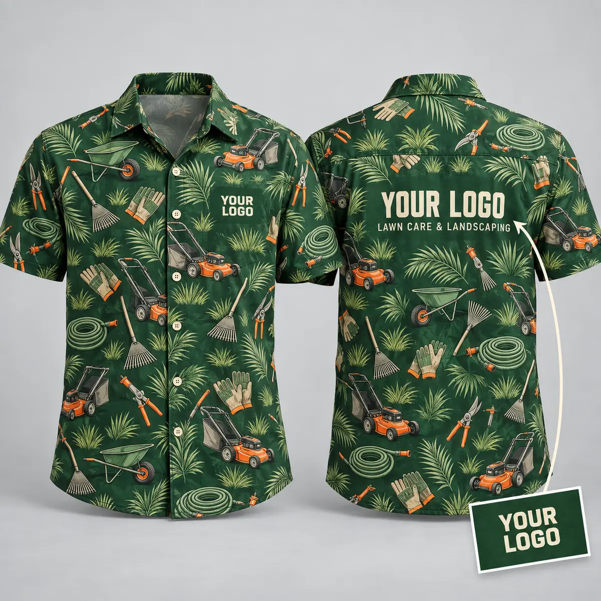 Lawn Mower Logo Hawaiian Shirt for Lawn Care & Landscaping Teams