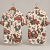Mechanic Rooster Hawaiian Shirt with Red Pickup Trucks
