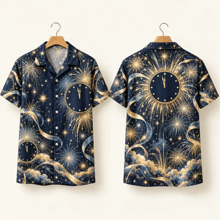 Midnight Clock NYE Shirts – Navy Fireworks Button-Up