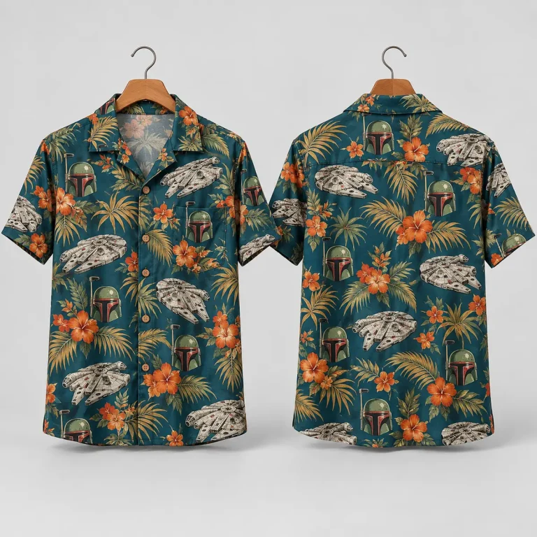 Millennium Falcon & Boba Fett Hawaiian Shirt Teal Tropical