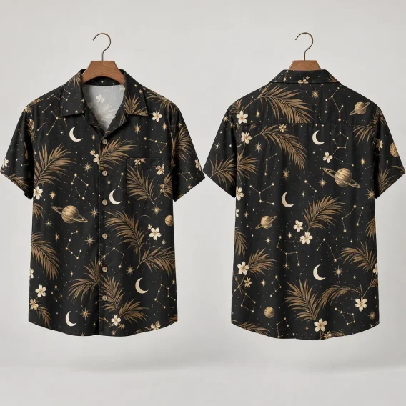 Moon Star Wars Hawaiian Shirt with Palms & Planets