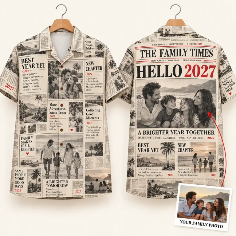 Newspaper matching family shirts – Hello 2027