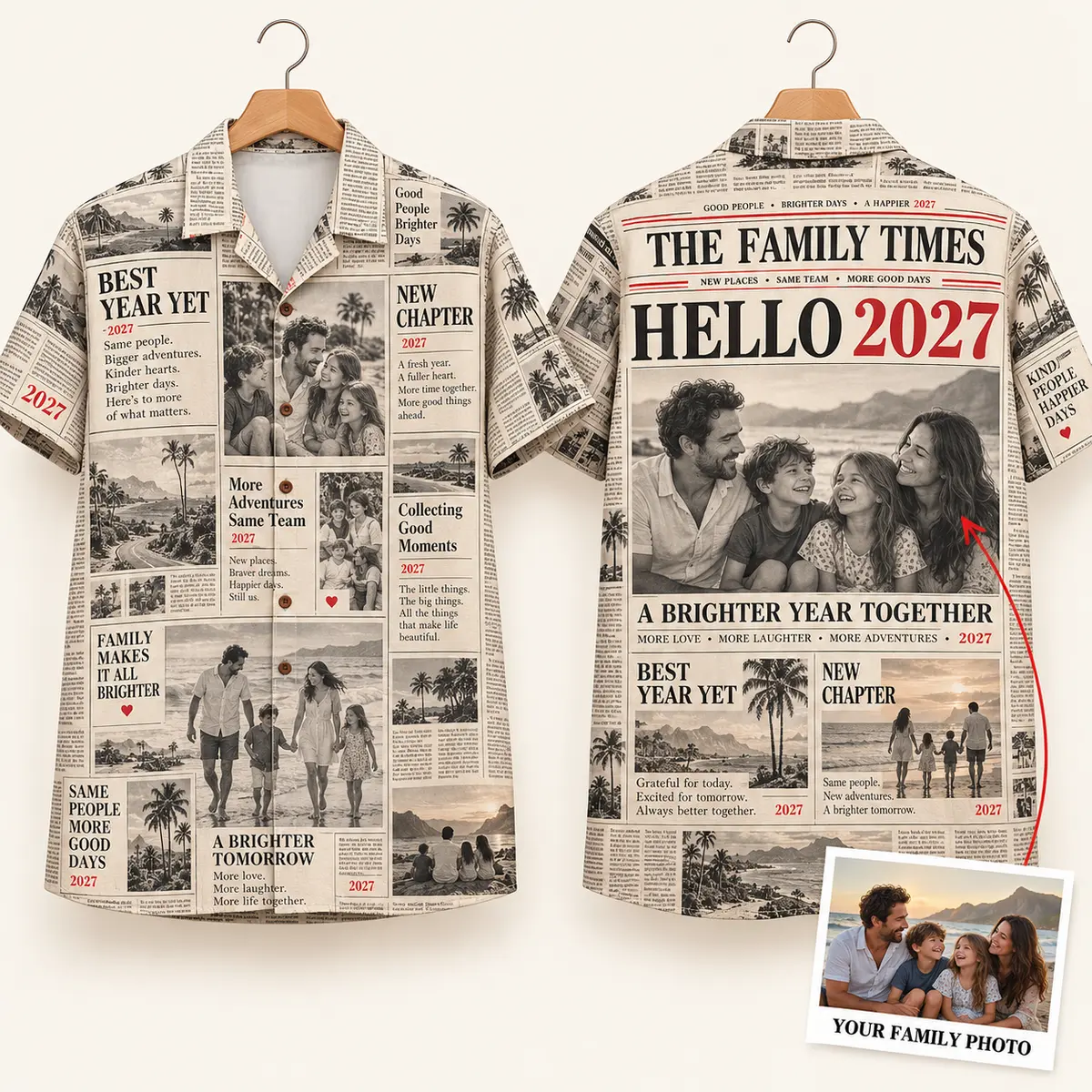 Newspaper matching family shirts – Hello 2027