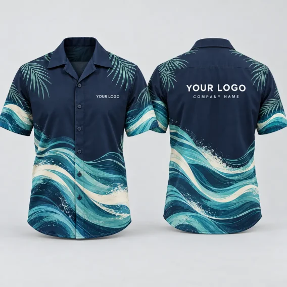 Ocean Wave Logo Hawaiian Shirt | Custom Hawaiian Shirts With Logo