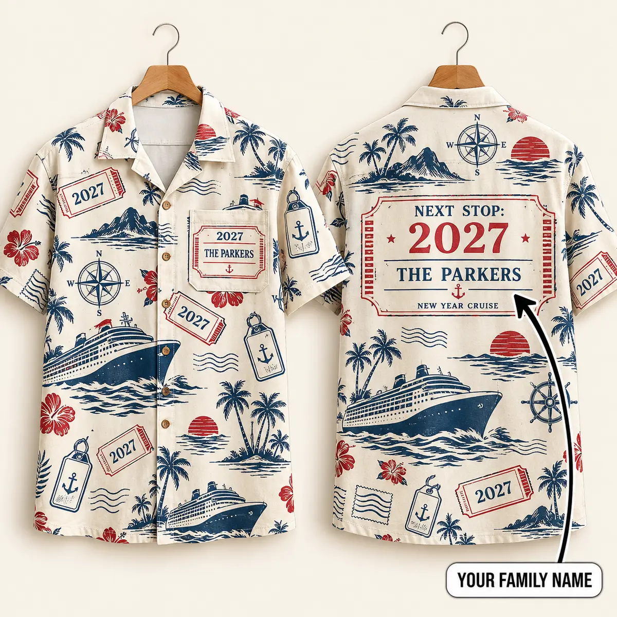 Ocean Waves New Year Cruise Men's Button-Up Shirt