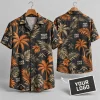 Palm Leaf Logo Hawaiian Shirt – Black Tropical Workwear