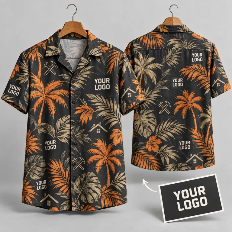 Palm Leaf Logo Hawaiian Shirt – Black Tropical Workwear