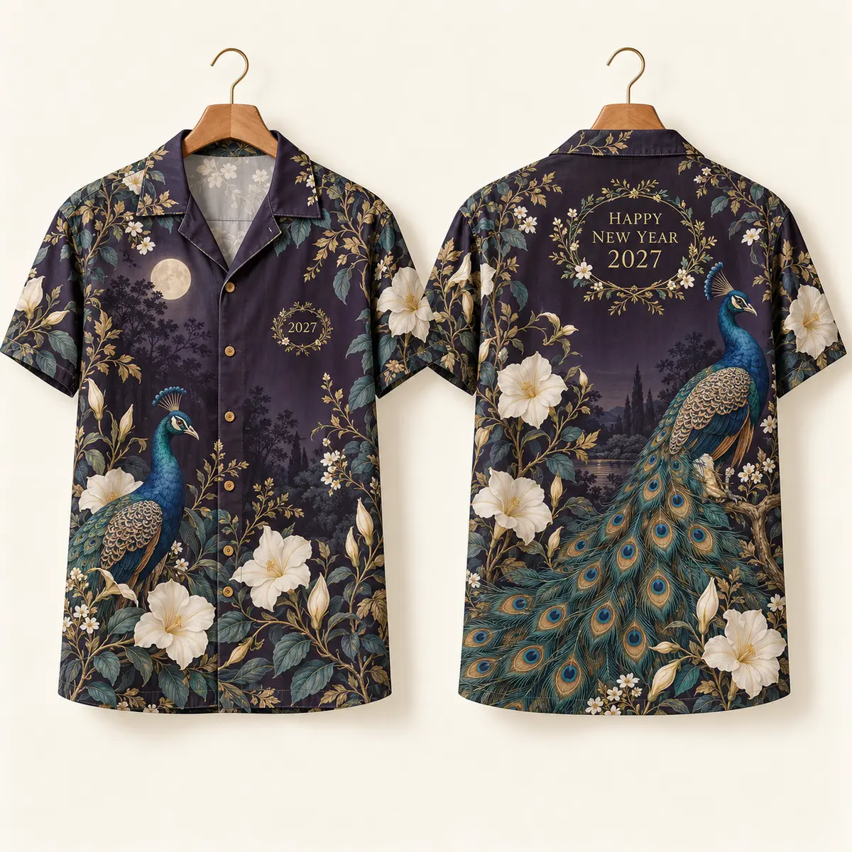 Peacock New Year Shirt – Moonlit Garden 2027