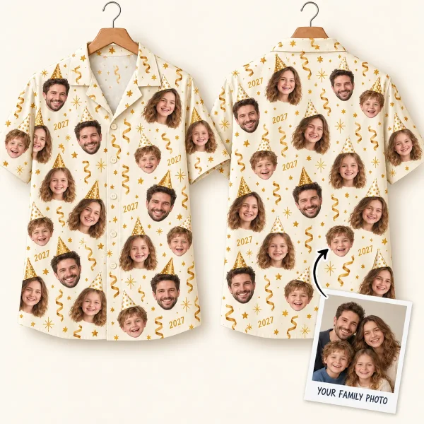 Photo Faces Matching Family Shirts – Ivory & Gold 2027