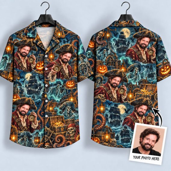 Pirate Captain Halloween Hawaiian Shirt – Spooky Skull & Ghost Aloha Shirt