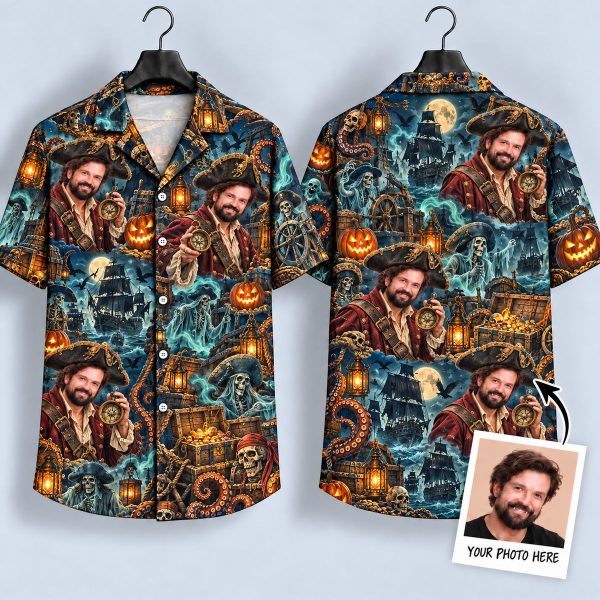 Pirate Captain Halloween Hawaiian Shirt – Spooky Skull & Ghost Aloha Shirt