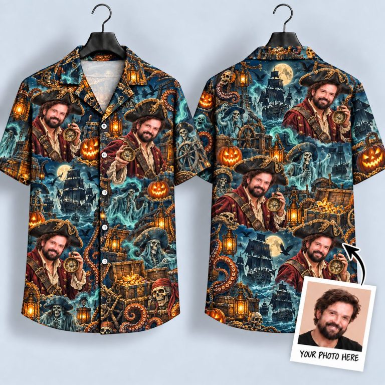 Pirate Captain Halloween Hawaiian Shirt – Spooky Skull & Ghost Aloha Shirt