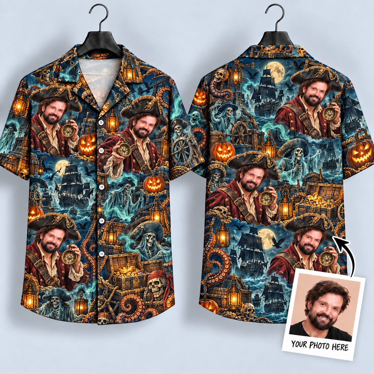 Pirate Captain Halloween Hawaiian Shirt – Spooky Skull & Ghost Aloha Shirt
