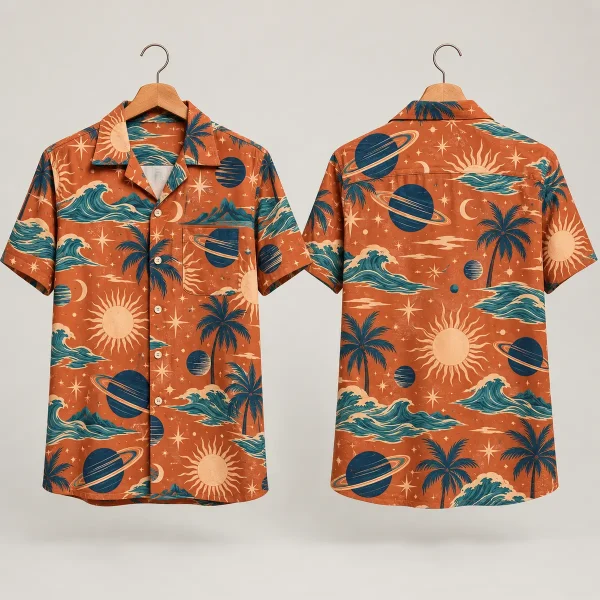 Planet Star Wars Aloha Shirt – Terracotta Cosmic Waves