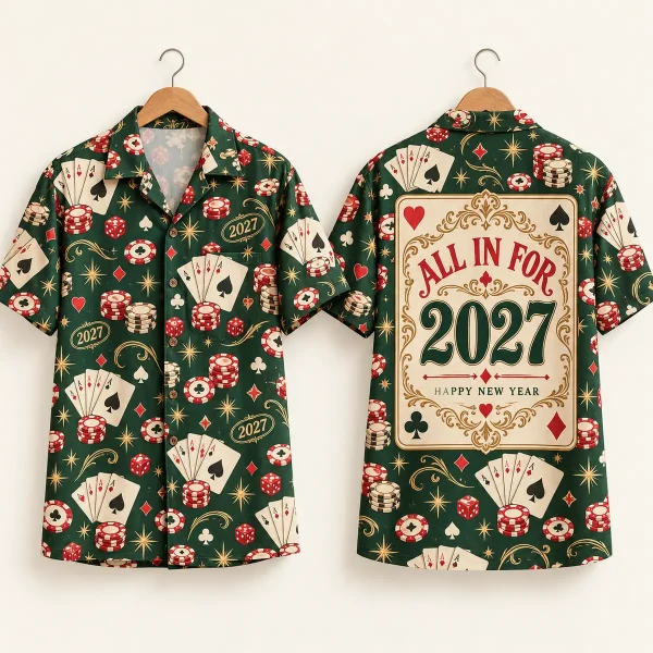Playing Cards Poker Night 2027 Camp Collar Shirt