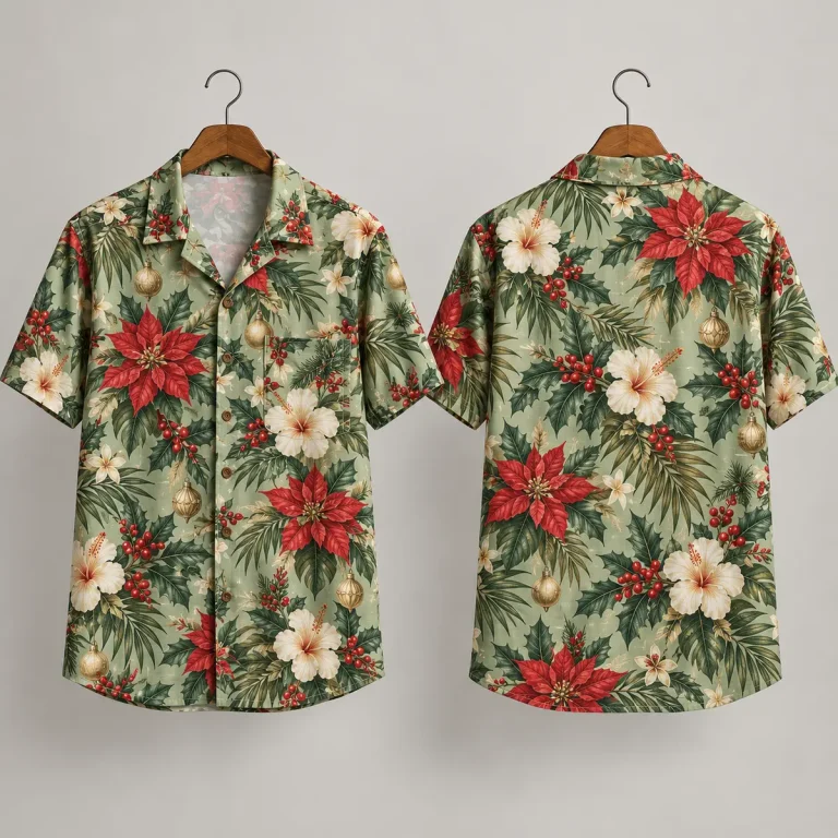 Poinsettia Christmas Hawaiian Shirt with Hibiscus