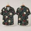 Poinsettia Magnolia Christmas Hawaiian Shirt – Navy Floral