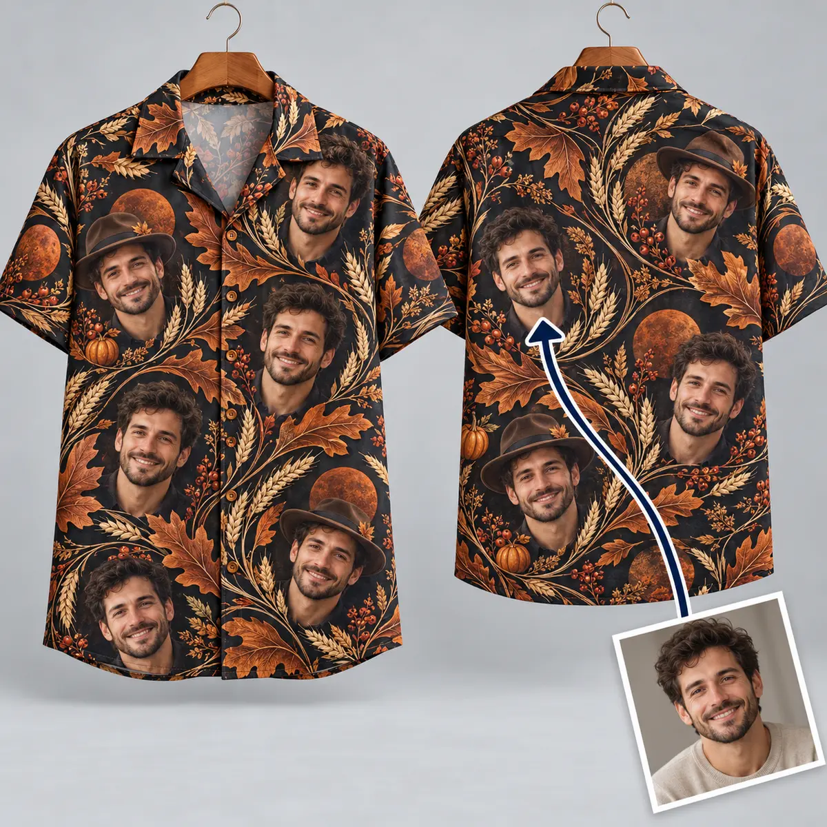 Portrait Thanksgiving Hawaiian Shirts - Harvest Moon Design