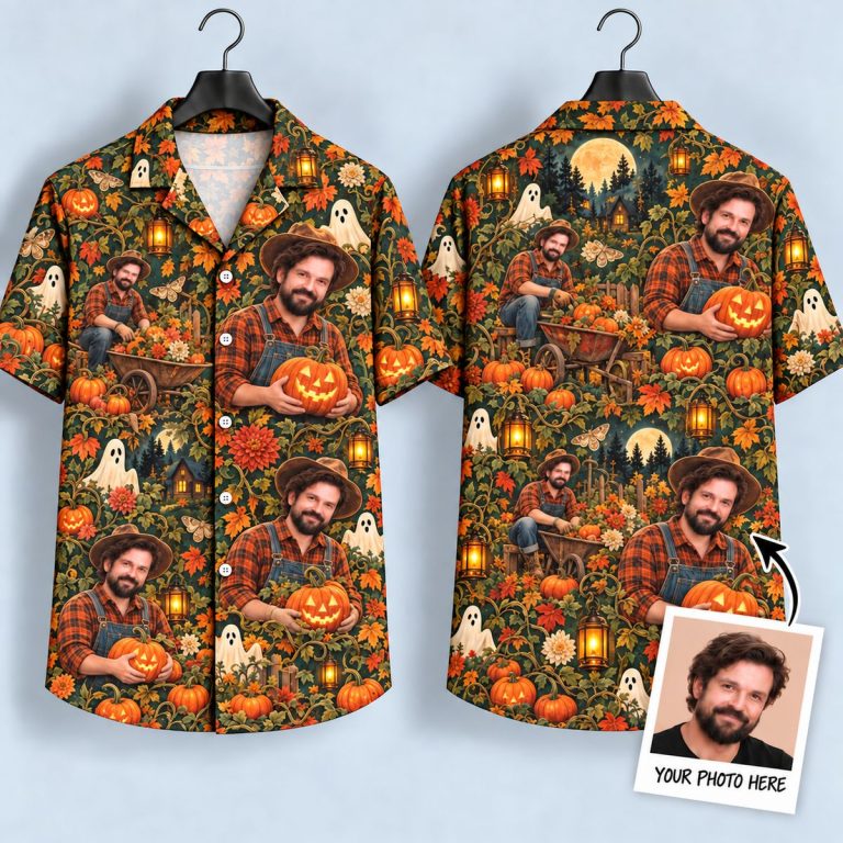 Pumpkin Man Halloween Hawaiian Shirt – Spooky Harvest Jack-o’-Lantern All-Over Print