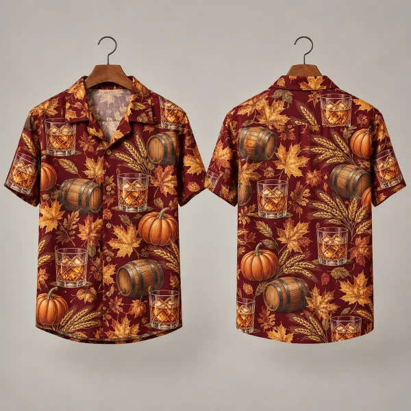 Pumpkin Thanksgiving Aloha Shirt – Whiskey & Fall Leaves