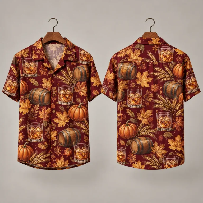 Pumpkin Thanksgiving Aloha Shirt – Whiskey & Fall Leaves
