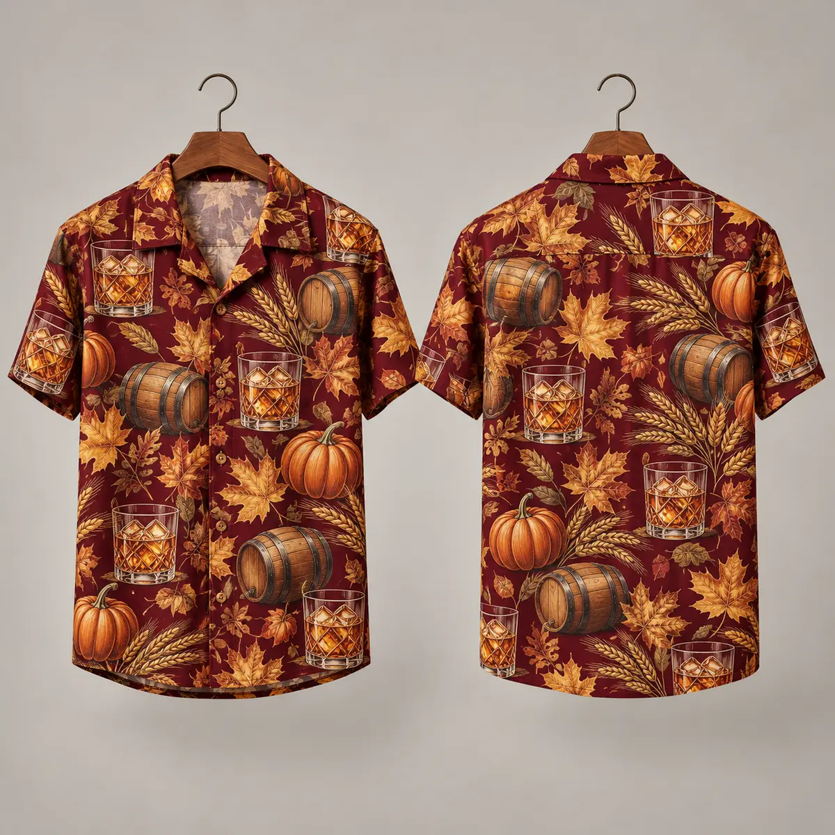 Pumpkin Thanksgiving Aloha Shirt – Whiskey & Fall Leaves